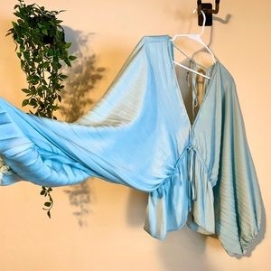 Free People Light Blue Silk Blouse